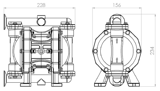 Pompa pneumatyczna spożywcza PF0050 TRI-CLAMP 1-2CALkwasoodporna FDA wymiary Pompa pneumatyczna spożywcza PF0050 TRI-CLAMP 1-2CALkwasoodporna FDA wymiary