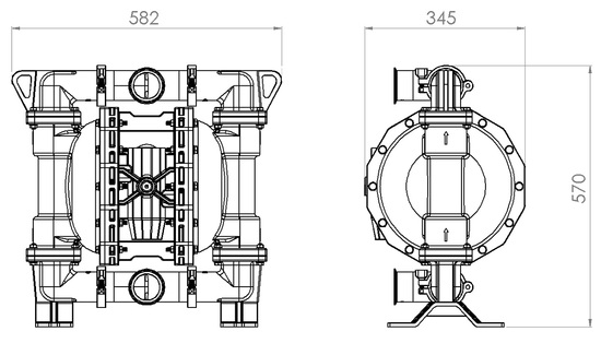 Pompa pneumatyczna spożywcza PF0700 TRI-CLAMP 1-2CALkwasoodporna FDA wymiary